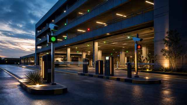 Smart parking lot equipment including a barrier gate and guidance system