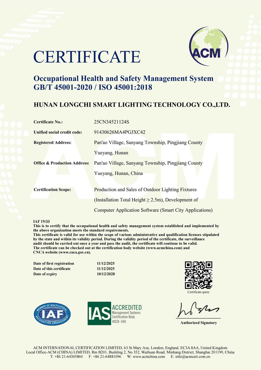 LongChi ISO 45001 certificate